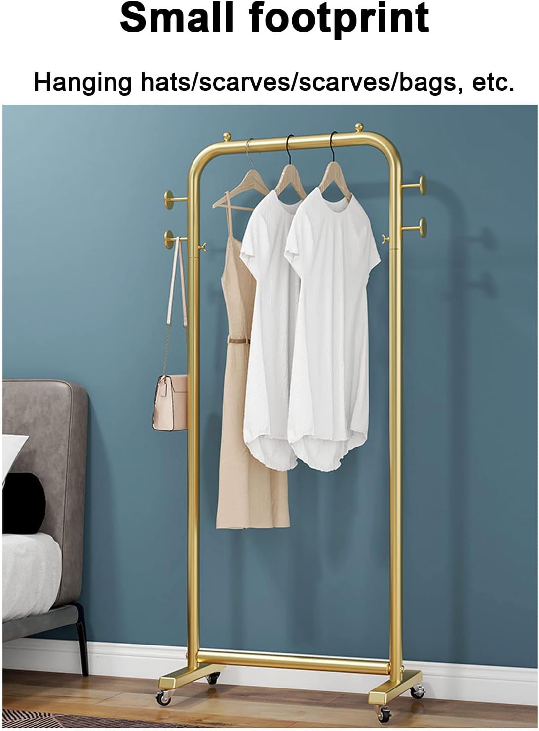 Garment Rack Stand Iron with Universal Wheel and Side Hooks,Modern Clothing Rack for Boutiques,Heavy Duty Clothes Rack for Hanging Clothes,Floor Hanger Storage Rack (B-Length 70cm