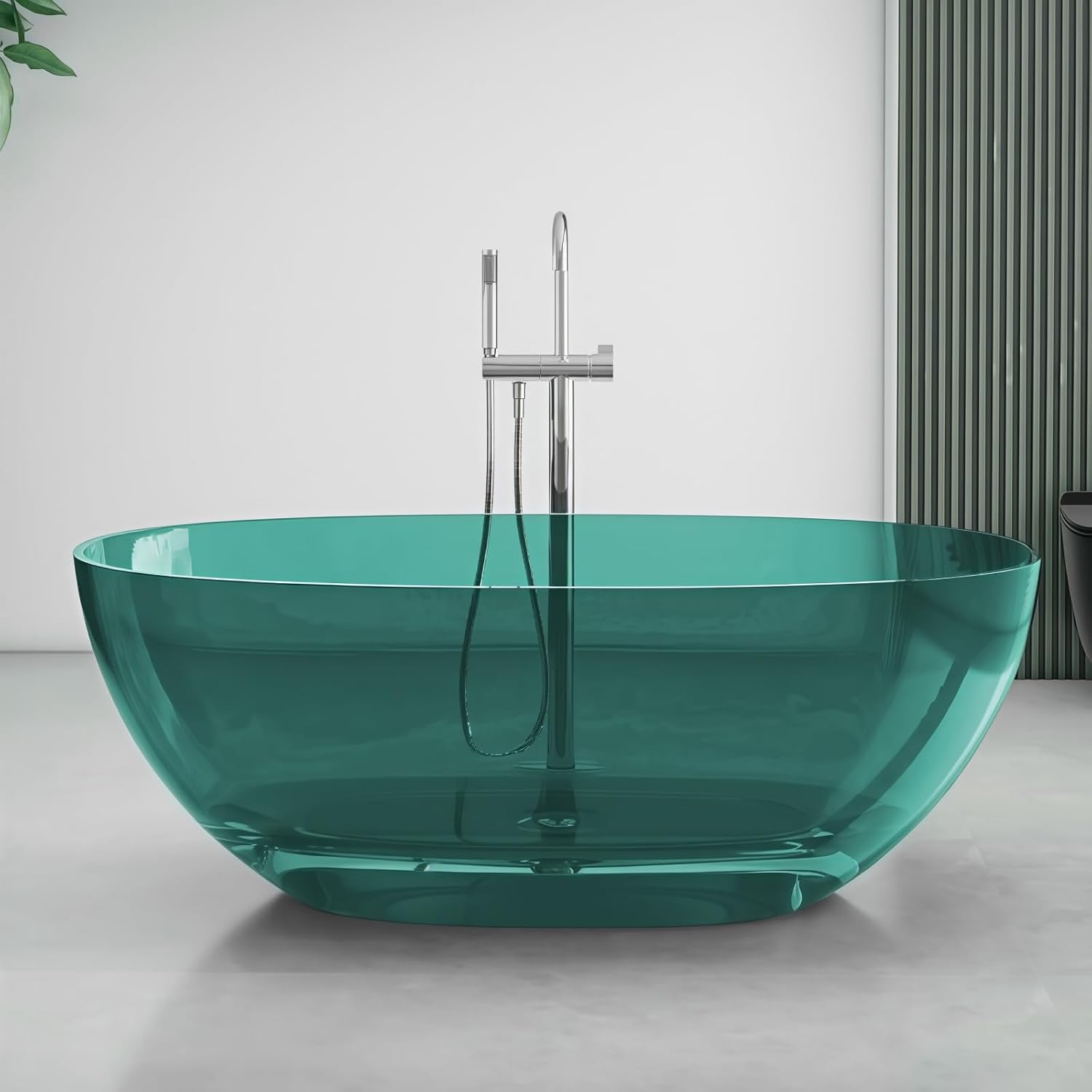 51' Edeyeu Freestanding Bathtub - Luxury Natural Resin Solid Surface Bathtub, Crystal Translucent Extra Deep Soaking Tub, High-End Stand Alone Free Standing Tub For Modern Bathroom Design Blue A