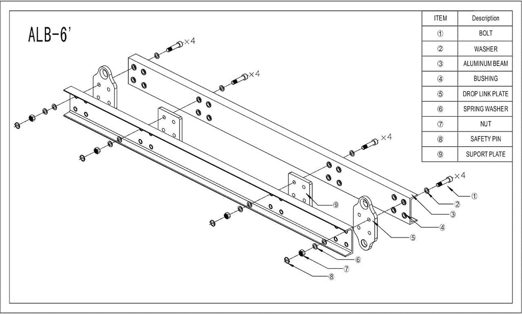4400 LBS 2 Ton Aluminum 6' Lifting Spreader Beam Lifting Bar with Swivel Self Locking Hooks and 6 FT Round Sling Bridle Heavy Duty Light Weight
