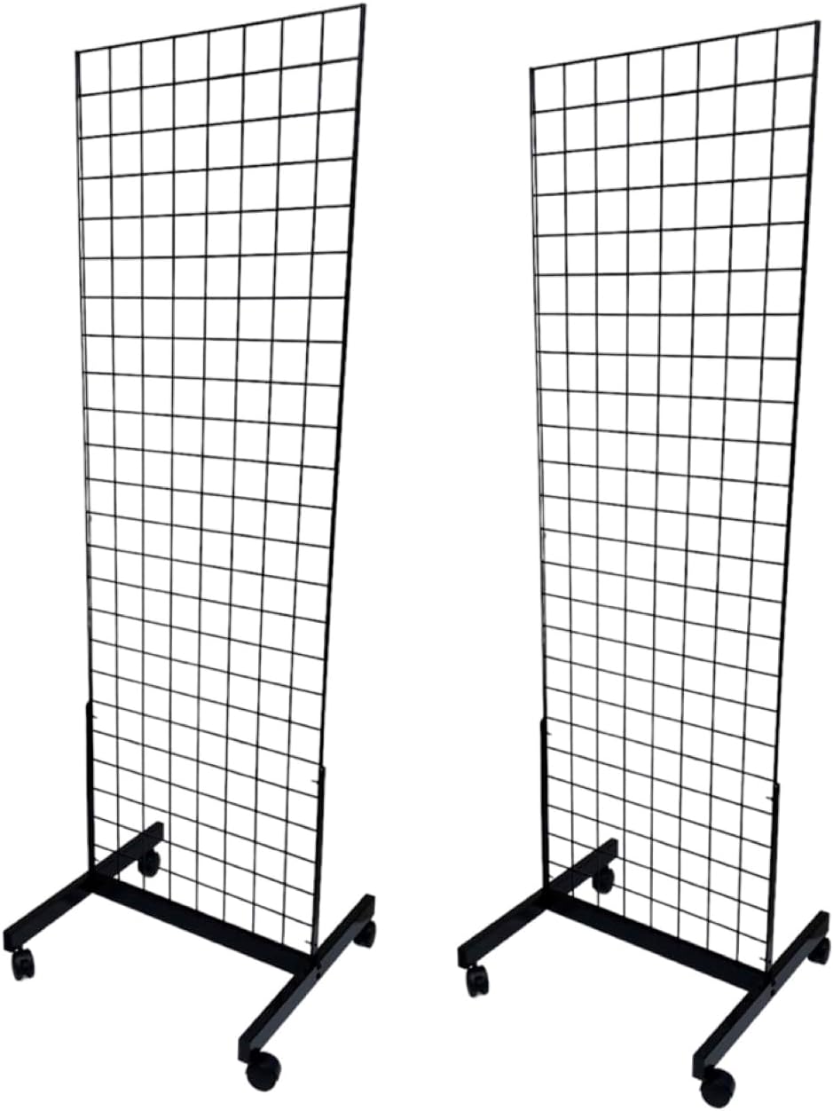 Only Hangers Black 2' x 6' Heavy Duty Rolling Gridwall Display Panel - Set of 1 and Set of 2 (SET OF 2)