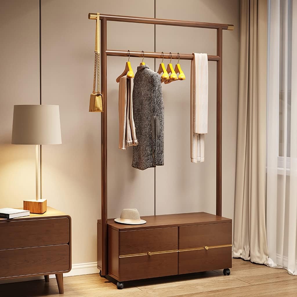 Stand Coat Rack Nordic Style Creative Coat Rack Floor Bedroom Living Room with Wheels Hanger Simple Drawer Storage Rack Clothes Rolling Rack(100 * 30 * 180cm)