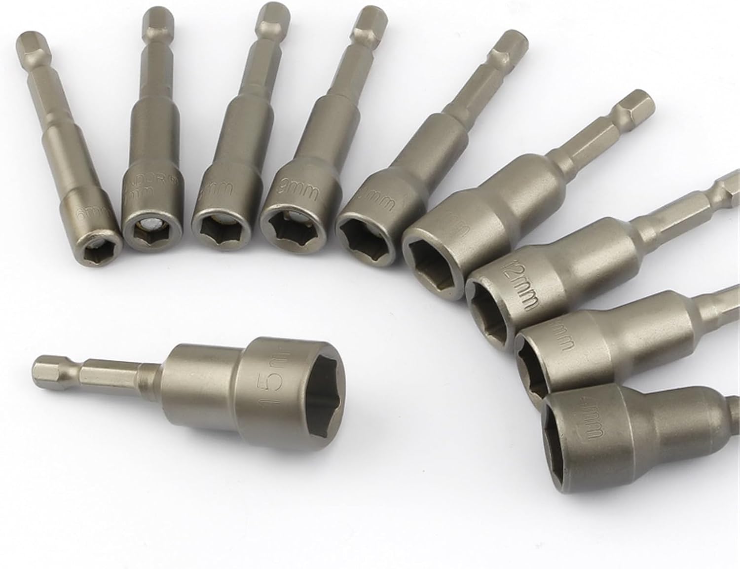65mm Length Electric Power Magnetic Screwdriver Nut Driver Set Impact 1/4' Hex Shank Metric Wrench Socket Bit 6-24mm(14pcs 6-19mm)