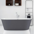 63' Edeyeu Freestanding Bathtub – Color Solid Surface Bathtub With Modern Finish, Extra Deep Soaking Tub, Luxury Stand Alone Free Standing Tub For Contemporary Bathroom Design Gray A