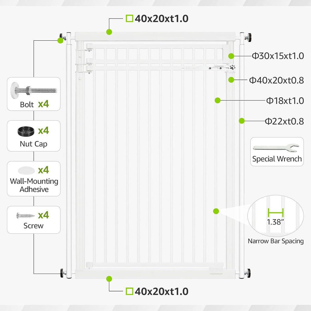 78.8' Extra Tall Cat Gate, 28.3-33' Wide Safety Metal Cat Door, Pressure Mounted Easy Walk Through Pet Gate with Door for Stairs, Doorways (White)
