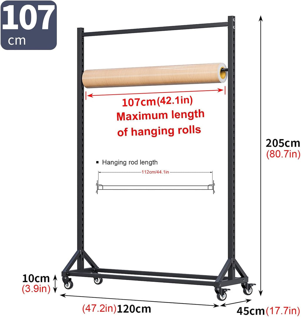 Home Textile Fabric Roll Storage Rack with Wheels, Heavy Duty Steel Mobile Shelves Metal Clothes Hanger Commercial Fabric Curtain Sample Color Card Display Rac(One Color-120x45x205cm