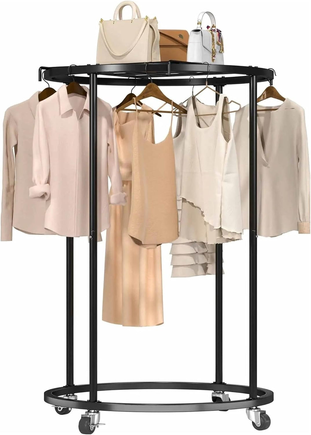 Rolling Clothing Rack Clothing Garment Rack Round Clothes Rack with 4 Universal Wheels(Color1)