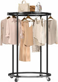Rolling Clothing Rack Clothing Garment Rack Round Clothes Rack with 4 Universal Wheels(Color1)