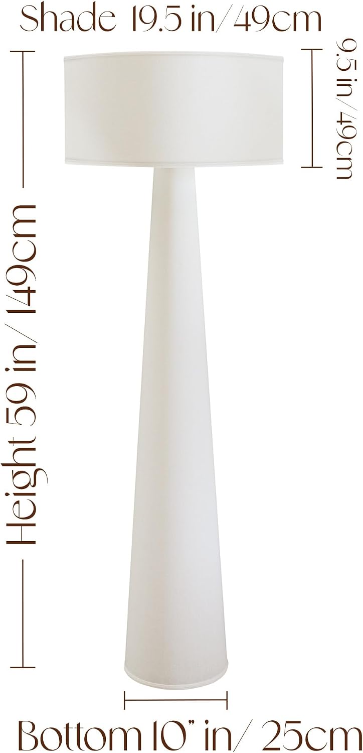 Floor Lamp - Branch and Wick – 59' Tall Standing Linen Lamp with Fabric Shade, LED Bulb Included – Elegant Corner Lamp for Living Room, Bedroom, Office - White