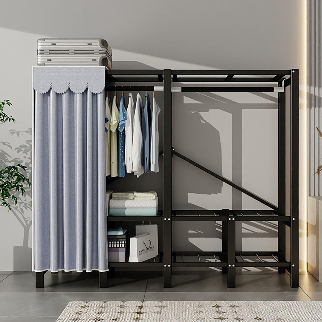 Portable Garment Rack - 66 Tall Heavy-Duty Cloth Cover Clothing Rack with Shelf - Foldable Clothing Organizer for Bedroom and Wardrobe
