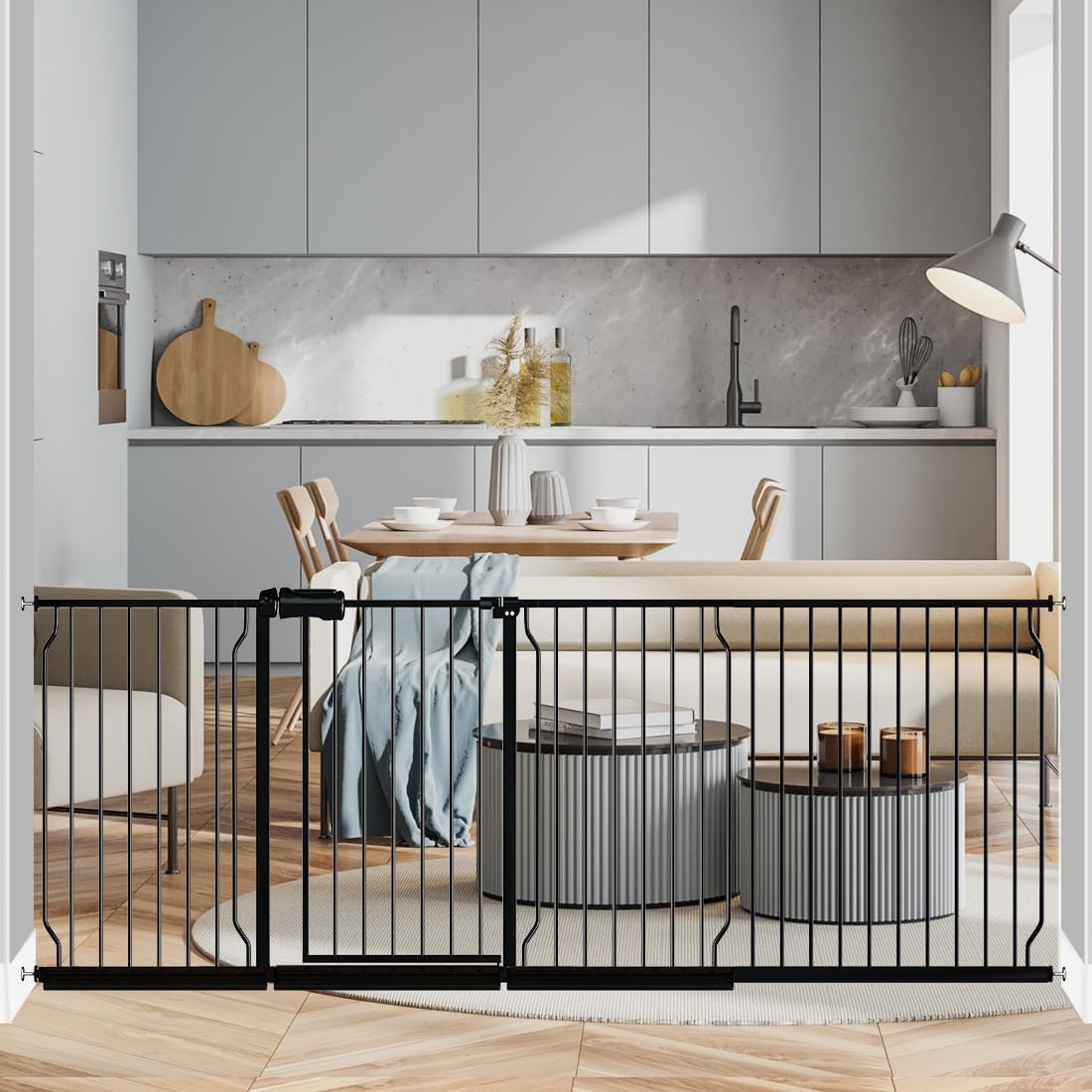 Fairy Baby Extra Wide Baby Gate 85.8-90.5 Inch Wide, Walk Through Pressure Mounted No Drill for Doorways, Long and Large Tension Gate for Pet and Kids