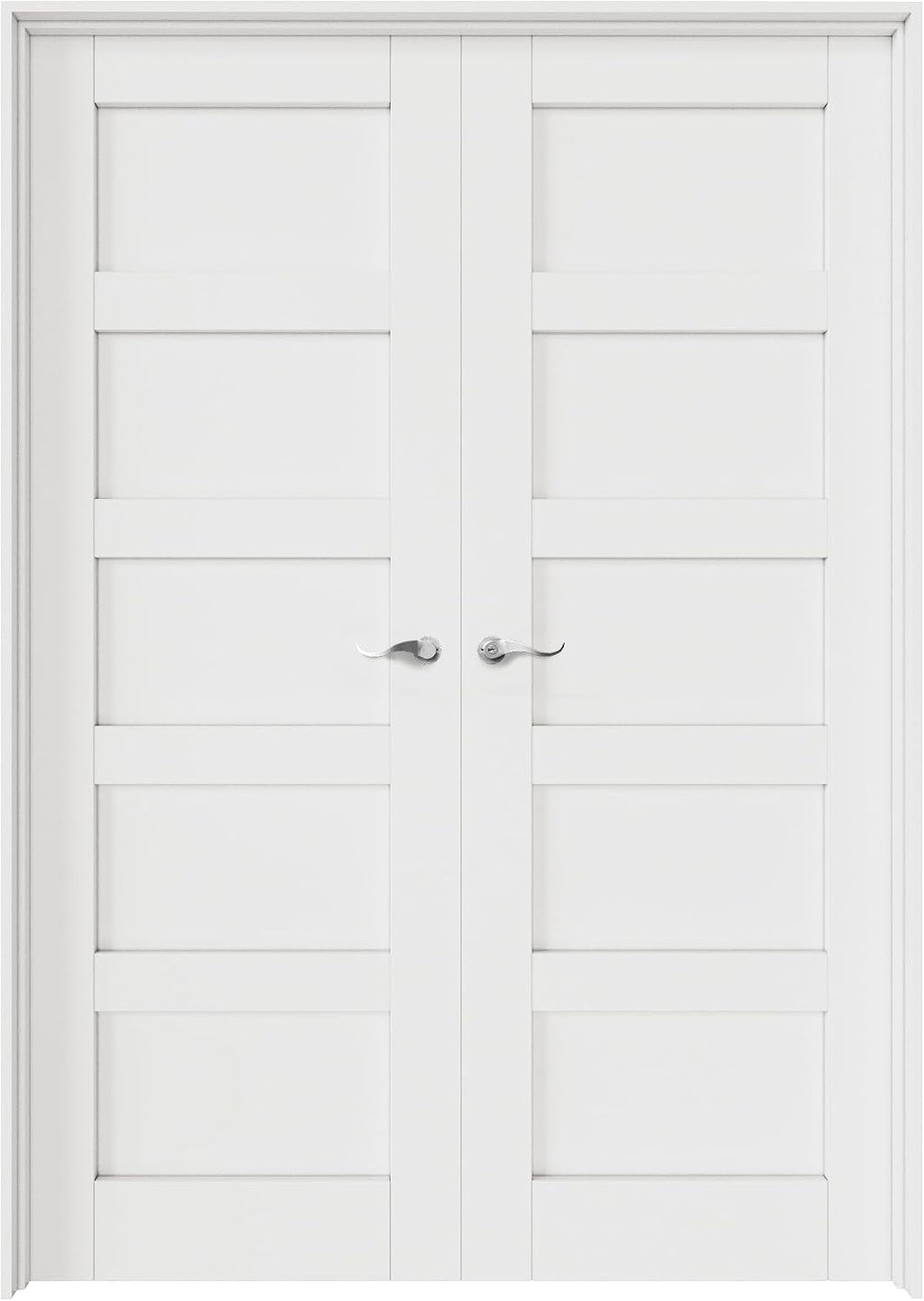 48' x 80' French Doors Interior (Double 24' x 80' 5-Lite Panel Door with Silver Hinge Prehung Jamb Kit), Pre-Finished & Paintable, Prebuilt Home Door Panels & Assembly Required Jamb
