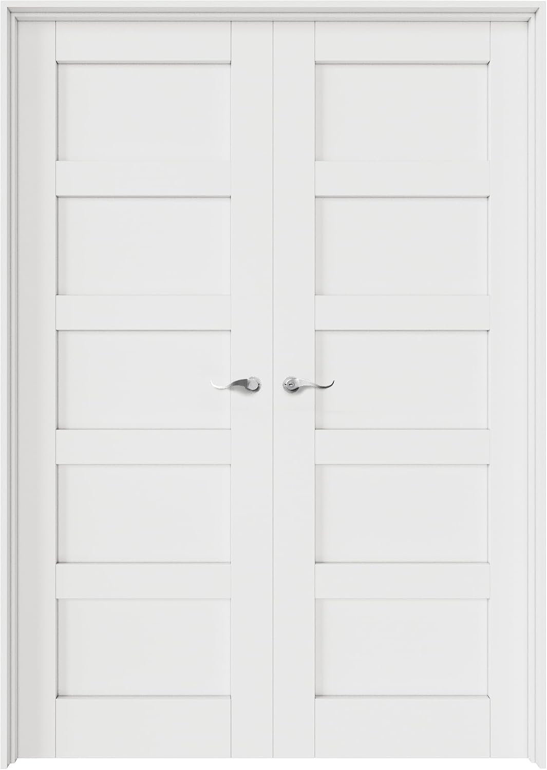 48' x 80' French Doors Interior (Double 24' x 80' 5-Lite Panel Door with Silver Hinge Prehung Jamb Kit), Pre-Finished & Paintable, Prebuilt Home Door Panels & Assembly Required Jamb