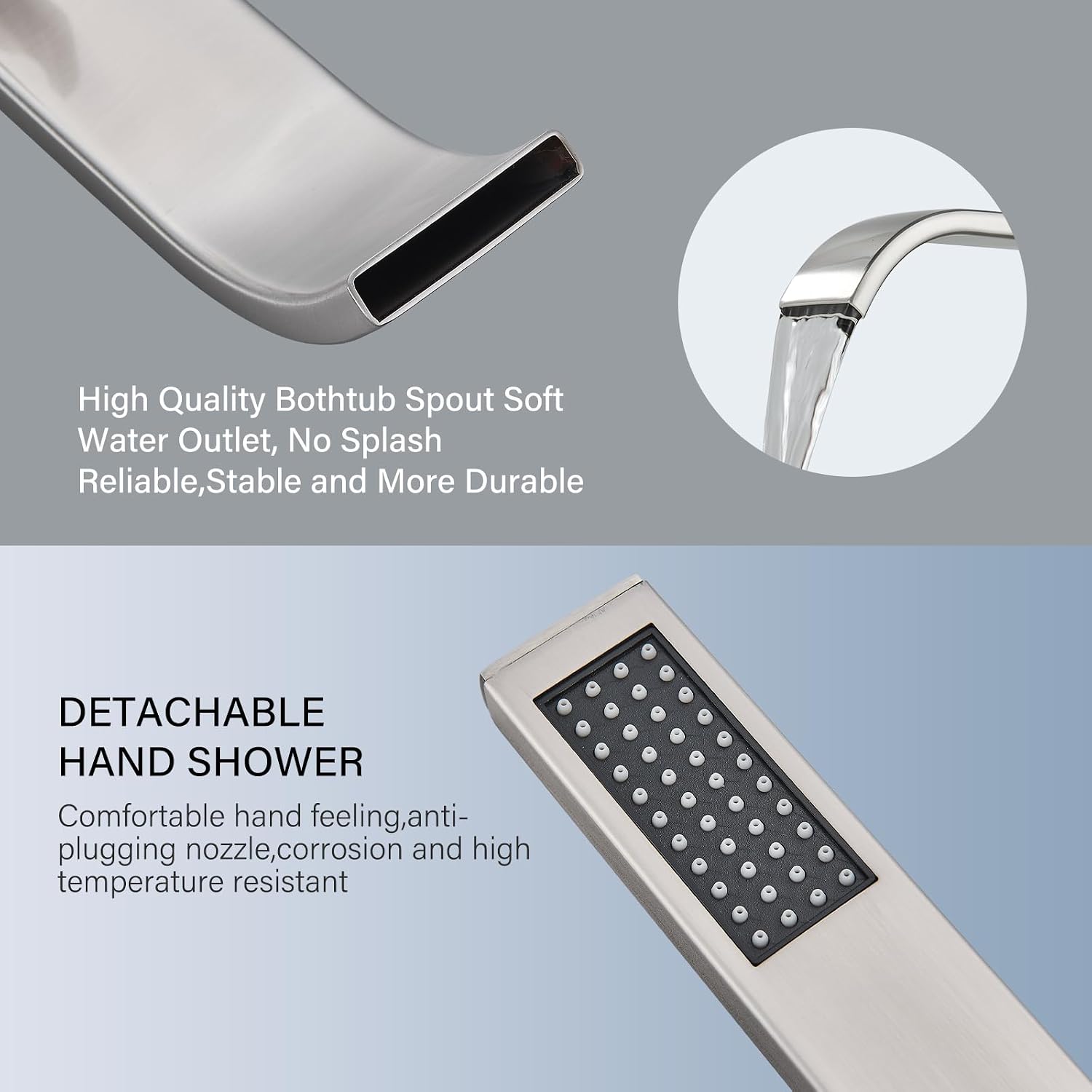 Freestanding Bathtub Faucet Brushed Nickel Tub Filler Floor Mount Single Handle Brass Tap with Handheld Shower and Swivel Mixer Spout