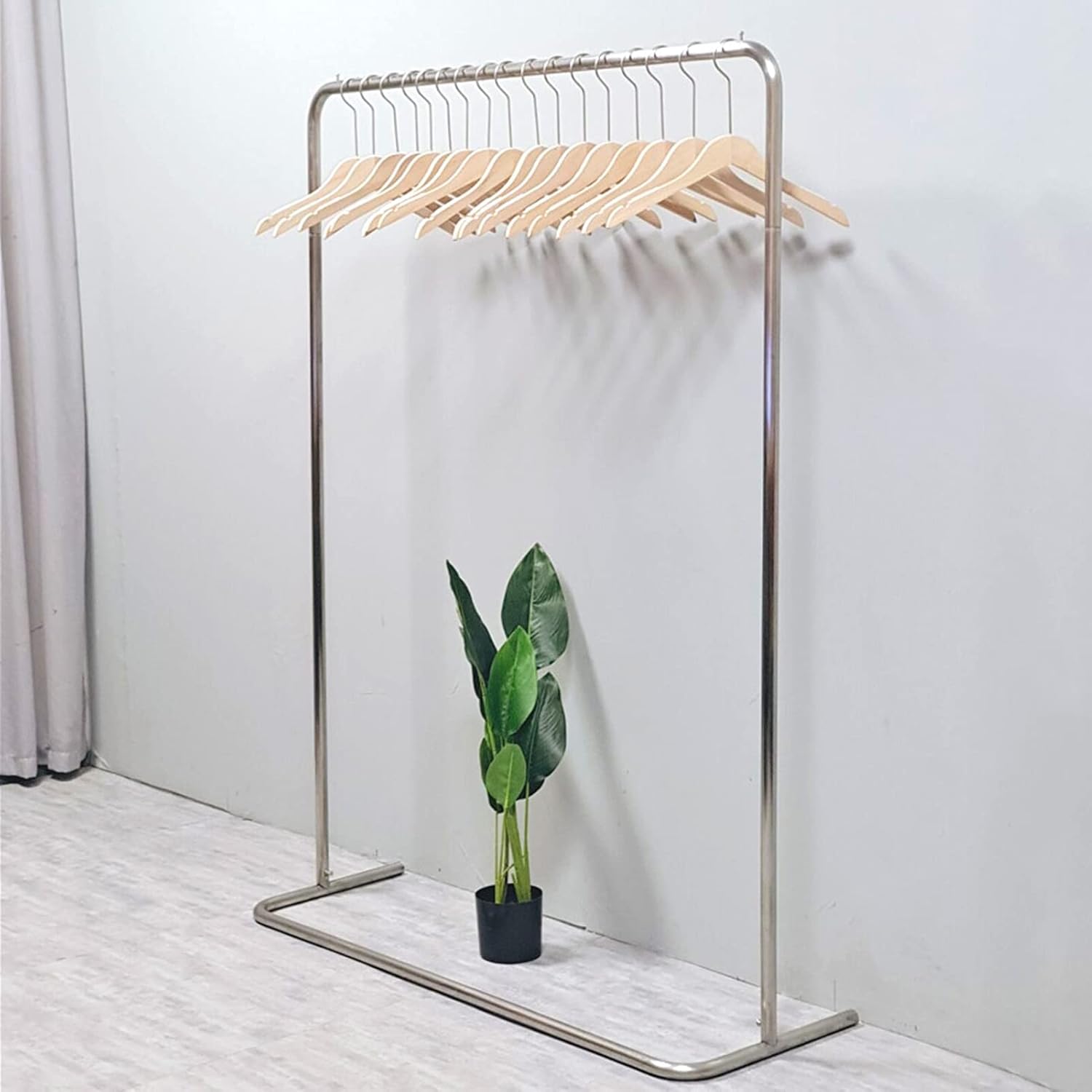 Garment Rack Silver Stainless Steel Clothes Rail Heavy Duty Metal Garment Rack Living Room Bedroom Floor-Standing Coat Rack Easy to Assemble Clothing Rack Retail Display Clothes Ra(Size:120X40X150CM)