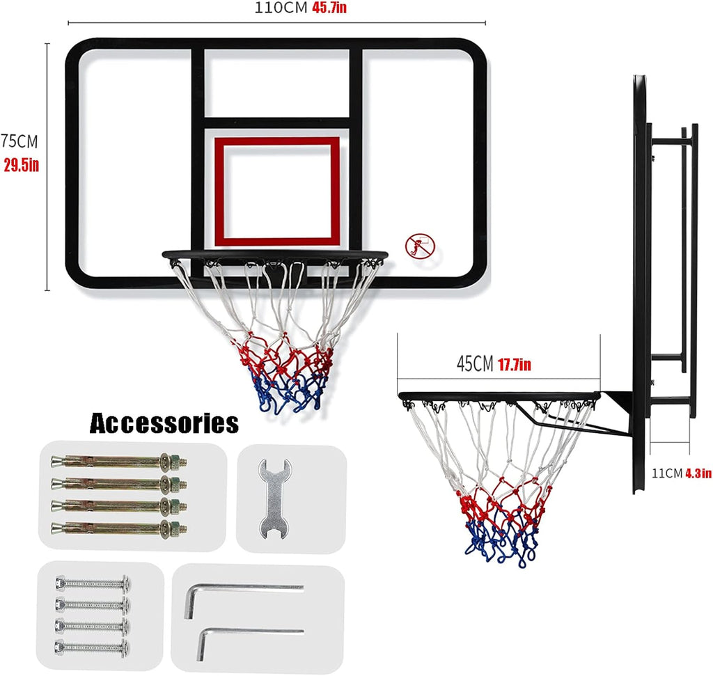 Wall-Mounted Mini Basketball Hoop, Indoor and Outdoor Portable Basketball Training Stand, 110x75cm/45.7'x29.5'