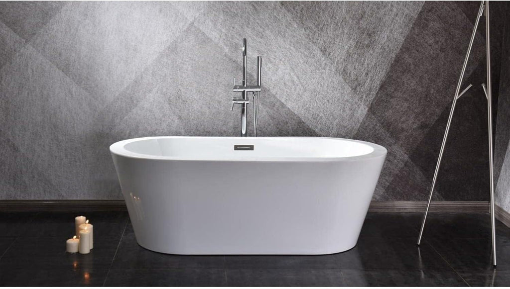HomeStock Lure 67 in White Freestanding Acrylic Flatbottom Soaking Bathtub with Chrome Hardware