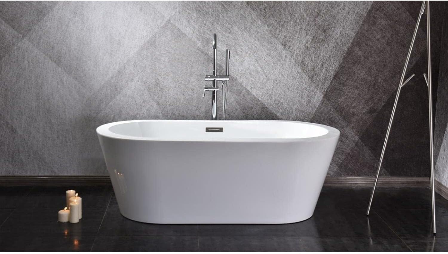HomeStock Lure 67 in White Freestanding Acrylic Flatbottom Soaking Bathtub with Chrome Hardware