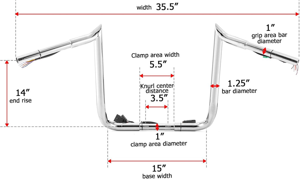 Wsays 14' Rise Pre-Wired Handlebar Bagger Meathook Bar Handlebar Compatible with Harley Street Glide Electra Glide Ultra Limited 2008-2013 Chrome