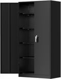 Greenvelly Metal Storage Cabinets 72' Black Garage Steel Storage Cabinet with Doors and Shelves, Metal Tool Cabinet, Steel File Cabinet for Home Office, Basement, Warehouse, Classroom（Anti Tipping）