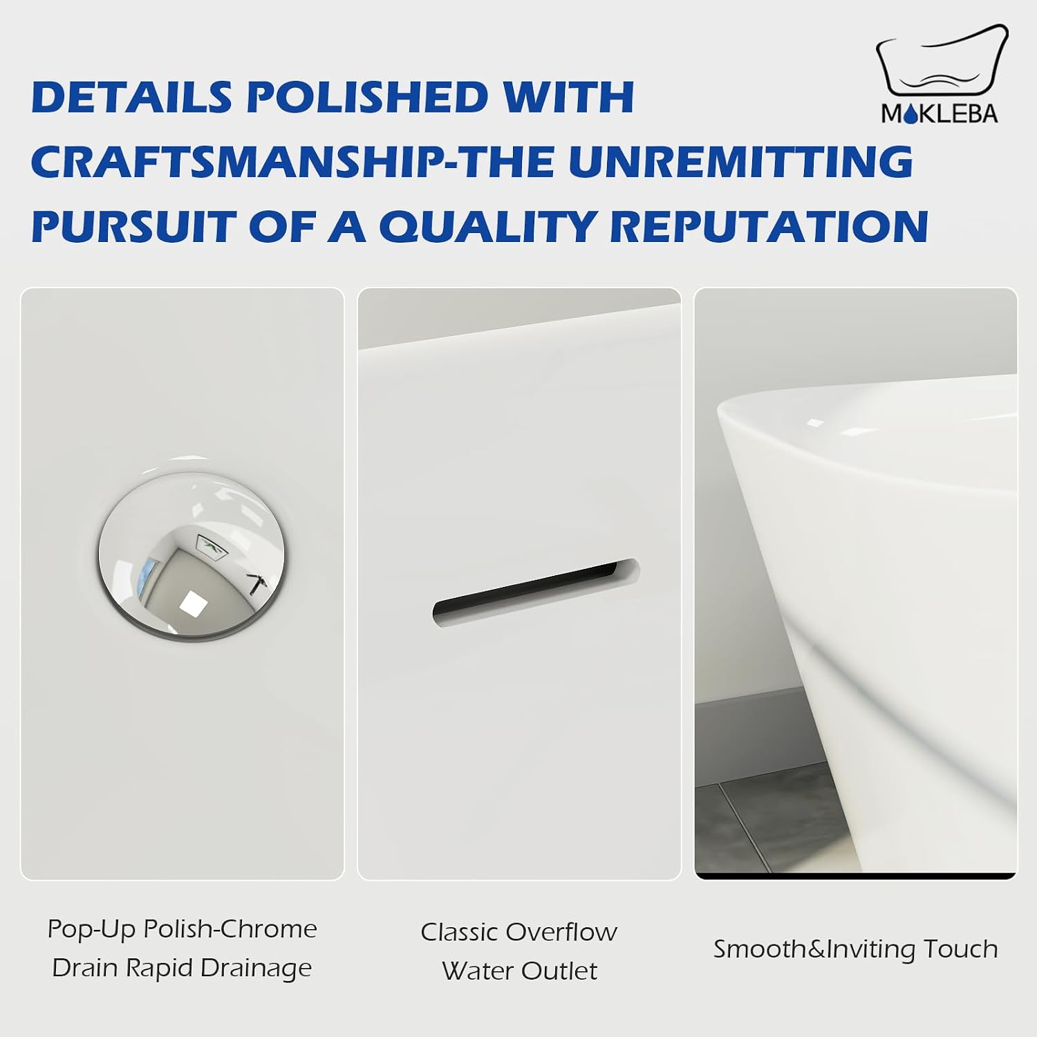 59' Acrylic Freestanding Bathtub, Single Slipper Free Standing Tub, Soaking Tub with Integrated Slotted Overflow, Toe-Tap Chrome Drain, cUPC Certified, Glossy White
