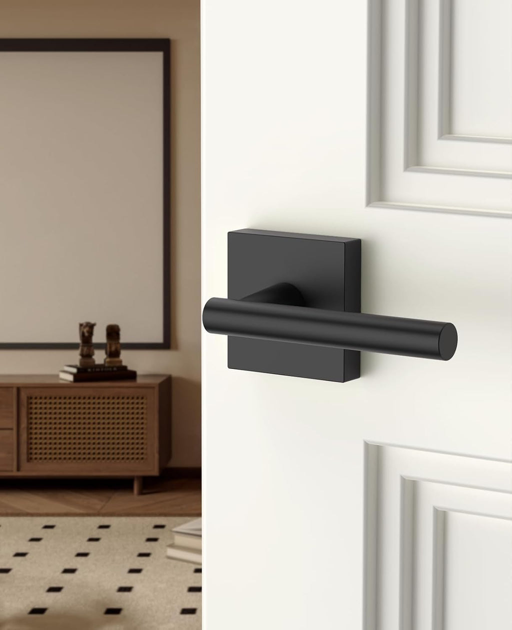 Asidrama 8 Pack Black Passage Door Handles, Door Lever with Door Knobs Indoor for Bedroom or Bathroom, Heavy Duty Door Handles Interior with Locks for Left Right Sided Doors