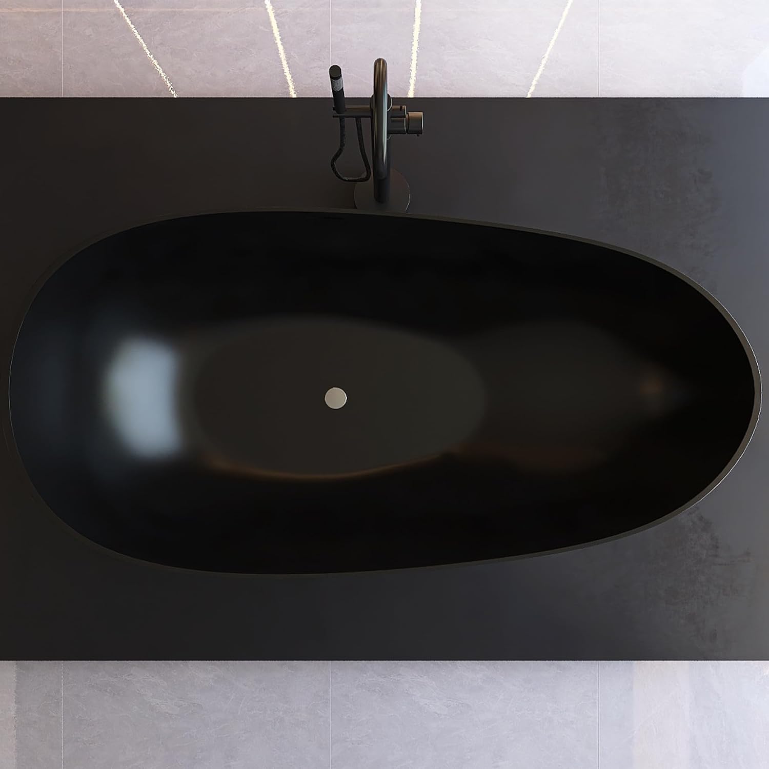 67' Freestanding Bathtub, Contemporary Soaking Bathtub, Easy to Install, Solid Surface Soaking Tub with Overflow and Pop-up Drain, Matte Black 302MB1700