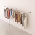 Industrial Pipe Clothing Rack Wall Mounted Garment Display Stand for Creative Clothing Store Heavy Duty T Shaped Retail Clothes Rail with Towel Hanging Bar and Closet Storage Organizer Silve