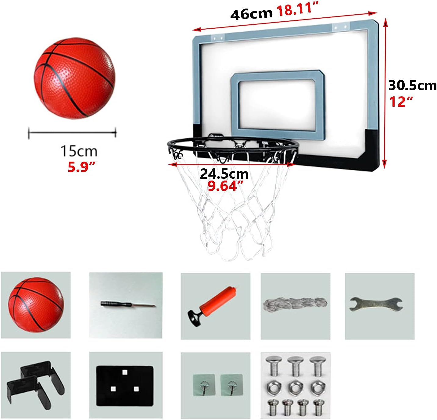 Basketball Hoop Portable Mini Basketball Stand for Children and Adults, Home Office Bedroom Indoor and Outdoor Basketball Hoop, for Door Frames and Walls (Size : 46x30.5cm)
