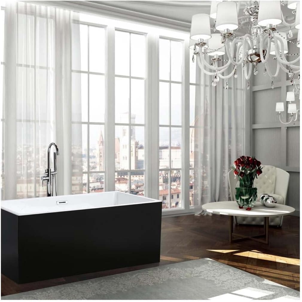 HomeStock 59 Inch Freestanding Bathtub - Black Acrylic Soaking Tub for Bathroom