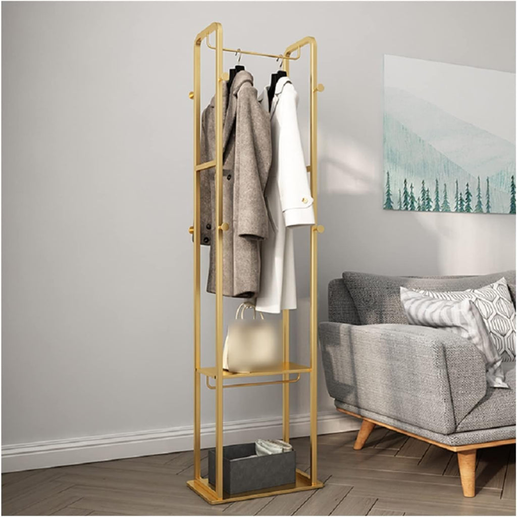 Coat Rack Stand Clothes Rack Stand, Metal Frame Garment Rack, Portable Shoe Hat Scarfs Storage Holder, Portable Hall Entryway Closet Bedroom Furnitur(Gold-47x27x175CM