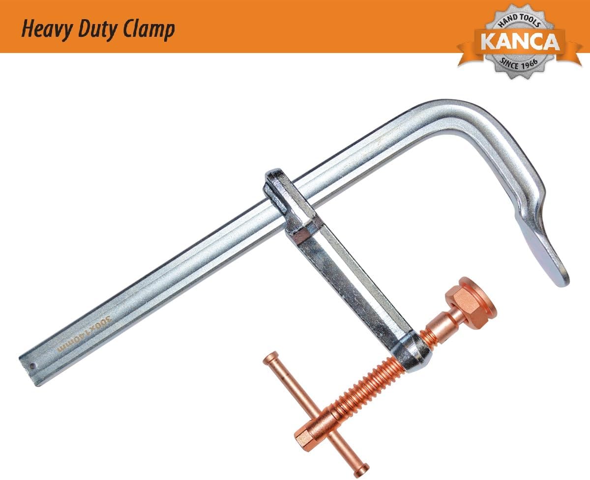 KANCA - HDC-600-C Heavy Duty Clamps With Copper Plated Spindle, Spatter Resistant Welding Clamps, Clamping Force 12,000 N, Opening 24 INCH, Drop-Forged F-Clamp, Bar Clamp (24' - 600 MM)