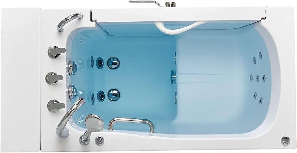 Ella Wheelchair Transfer 30'x52' Acrylic Hydro Massage Walk-In Bathtub with Right Outward Swing Door, 5 Piece Fast Fill Faucet, 2' Dual Drain