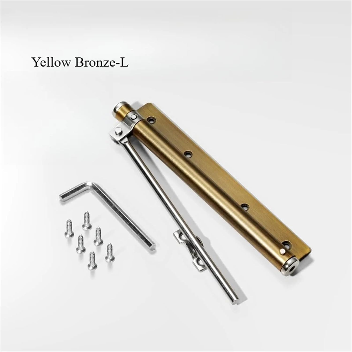 Door Closer Spring Self Closing Hinges Stainless Steel Soft Close Auto Top Latches with Arm Screw Wrench Hardware(Yellow Bronze-L)