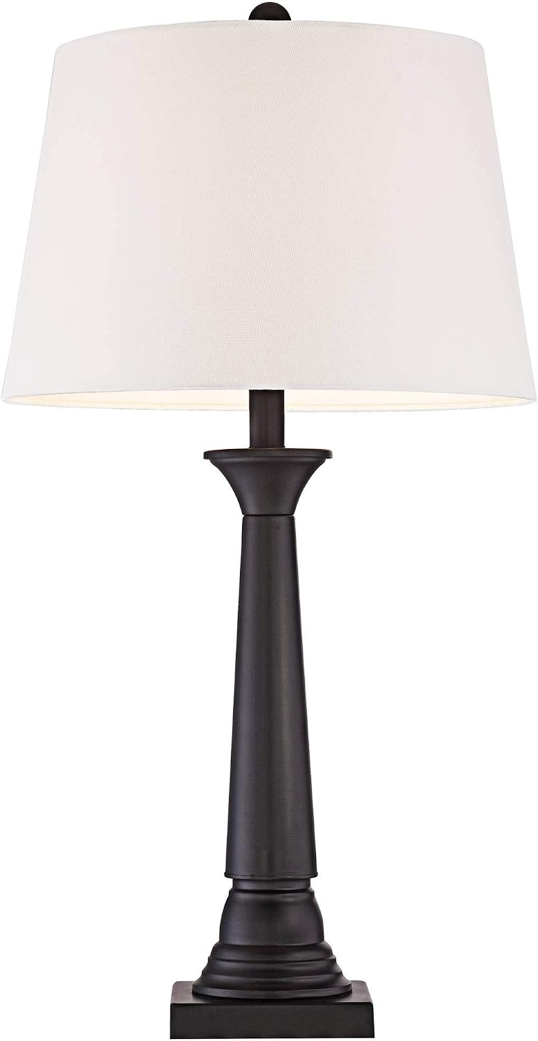 360 Lighting Dolbey Rustic Farmhouse Table Lamps 28' Tall Set of 2 Deep Bronze Tapered Column Off White Drum Shade Decor for Living Room Bedroom House Bedside Nightstand Home Office Entryway