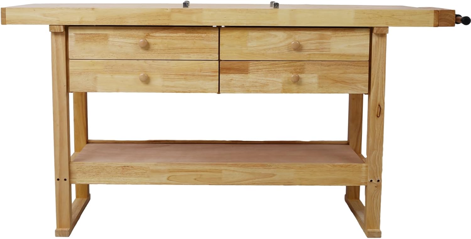 60in Workbench with 4 Drawers Wooden Workbench for Garage Workshop and Home, with Bar Clamps (2, Set 20' x 4.8' Throat)