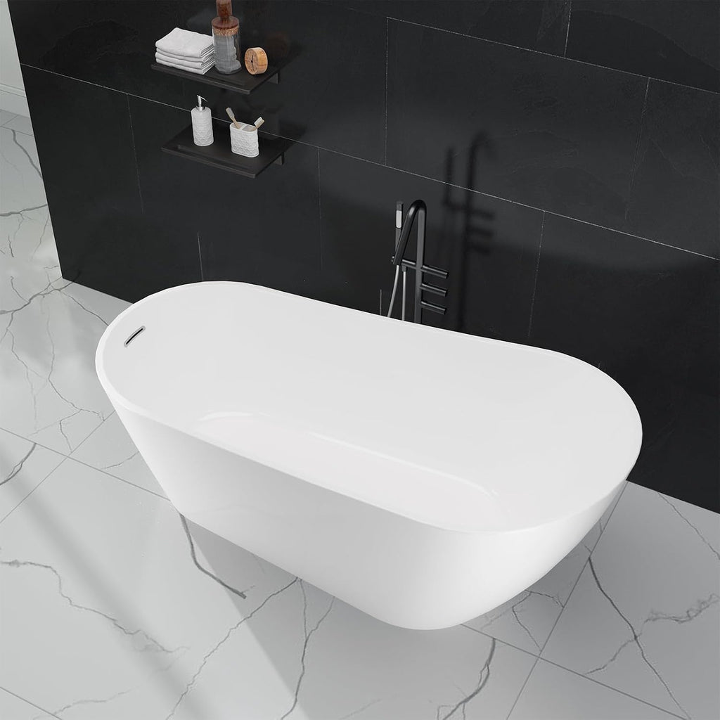 67' Acrylic Freestanding Bathtubs Contemporary Soaking Tub,High-back Acrylic Bath Tub with Chrome Overflow and Toe-Tap Drain, cUPC Certified,Glossy White