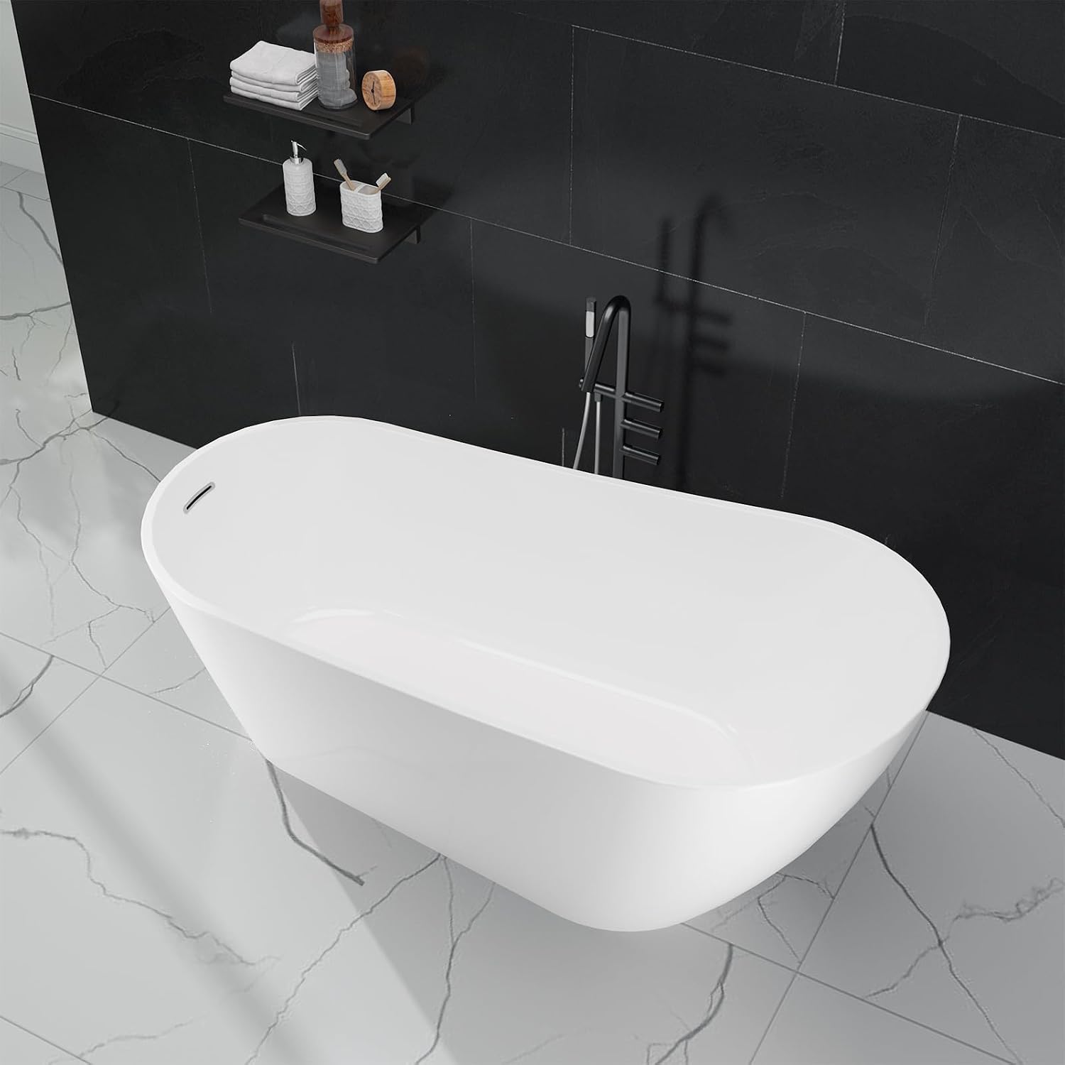 67' Acrylic Freestanding Bathtubs Contemporary Soaking Tub,High-back Acrylic Bath Tub with Chrome Overflow and Toe-Tap Drain, cUPC Certified,Glossy White