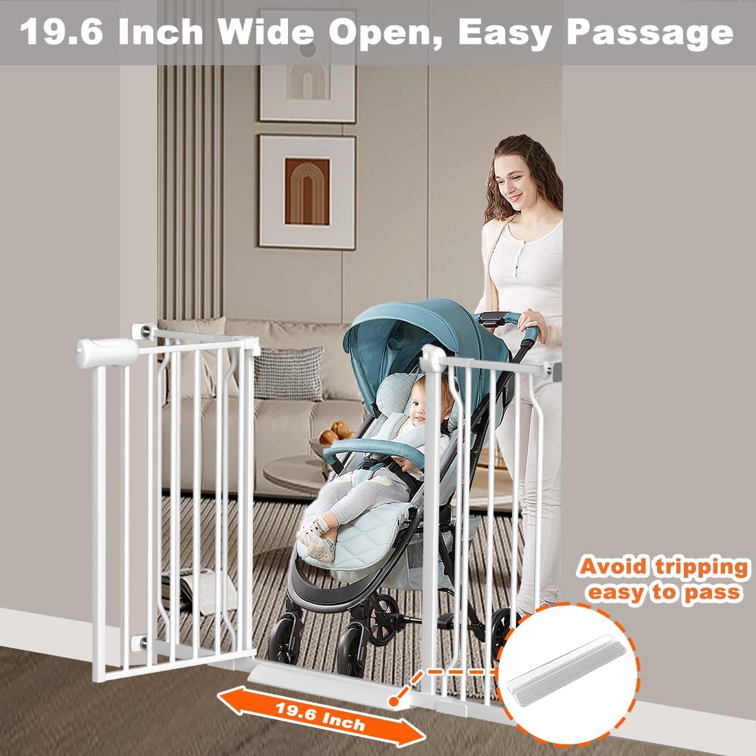 Fairy Baby Extra Wide Baby Gate for Dogs Pressure Monuted Safety Gate for Living Room, Fits 62 Inch to 67 Inch with No Drill Auto Close Dog Gate for Doorways, White