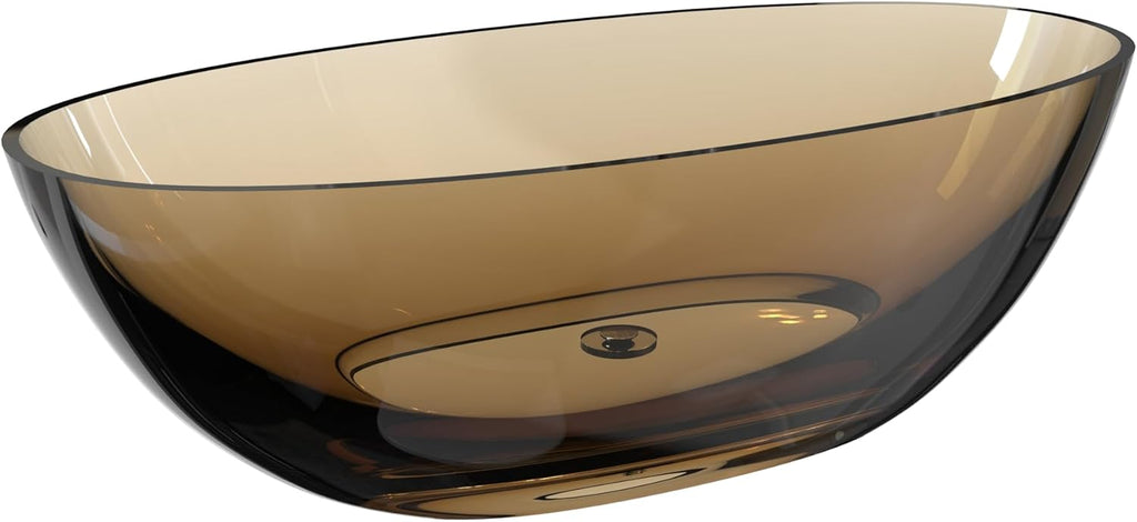 71' Premium Solid Surface Freestanding Bathtub,Modern Design Transparent Brown Stone Resin Soaking Tub with Pop-up Drain