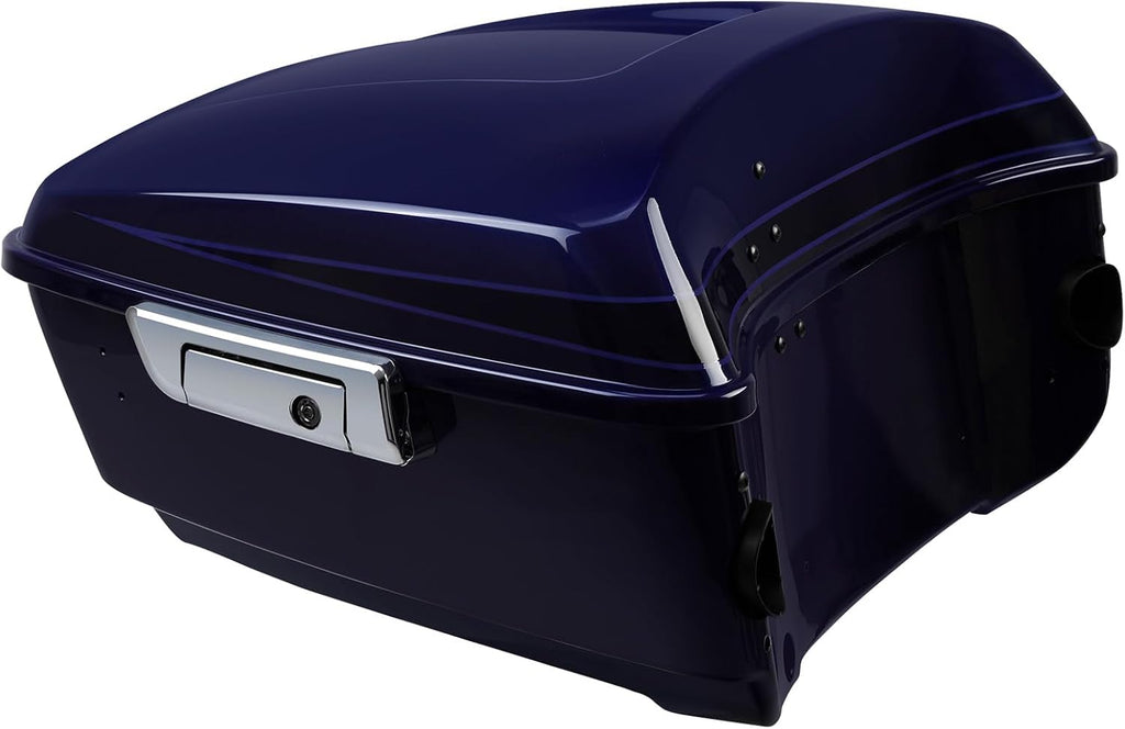 TCMT 13.7' King Motorcycle Trunk Box W/Latch Key Fit For Harley 2014-2025 Touring CVO Road King Road Glide Street Glide Electra Glide Ultra Limited Zephyr Blue/Black Sunglo