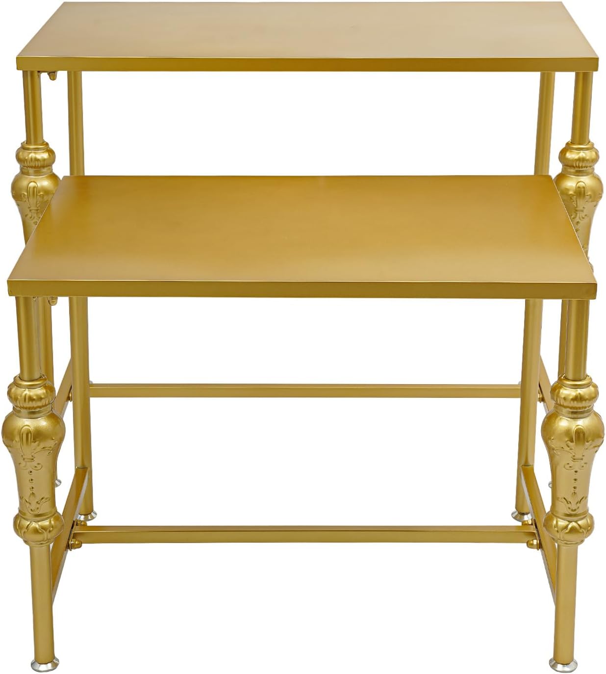 Industrial Retail Display Tables, Set of 2 Standing Clothing Shoes Display Rack, Heavy Duty Boutique Display Riser Storage Shelves, Garment Handbag Display Stand for Retail Clothing Store (Gold)
