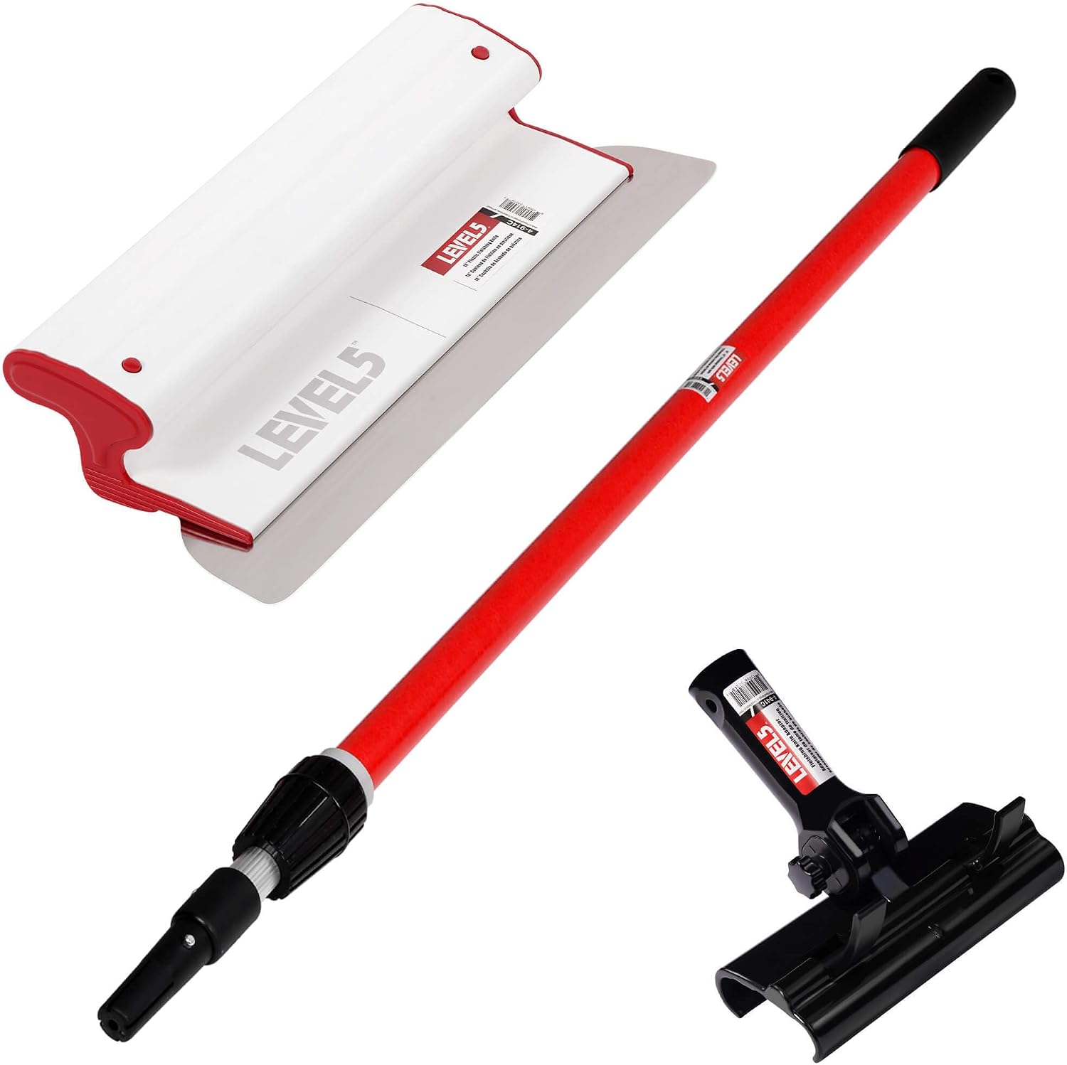 LEVEL5 Composite Skimming Blade Combo, 14' Blade + 49' - 87' Extension Handle | Smoothing/Knockdown Drywall Knife | Composite Plastic & European Stainless Steel Construction | 5-429C