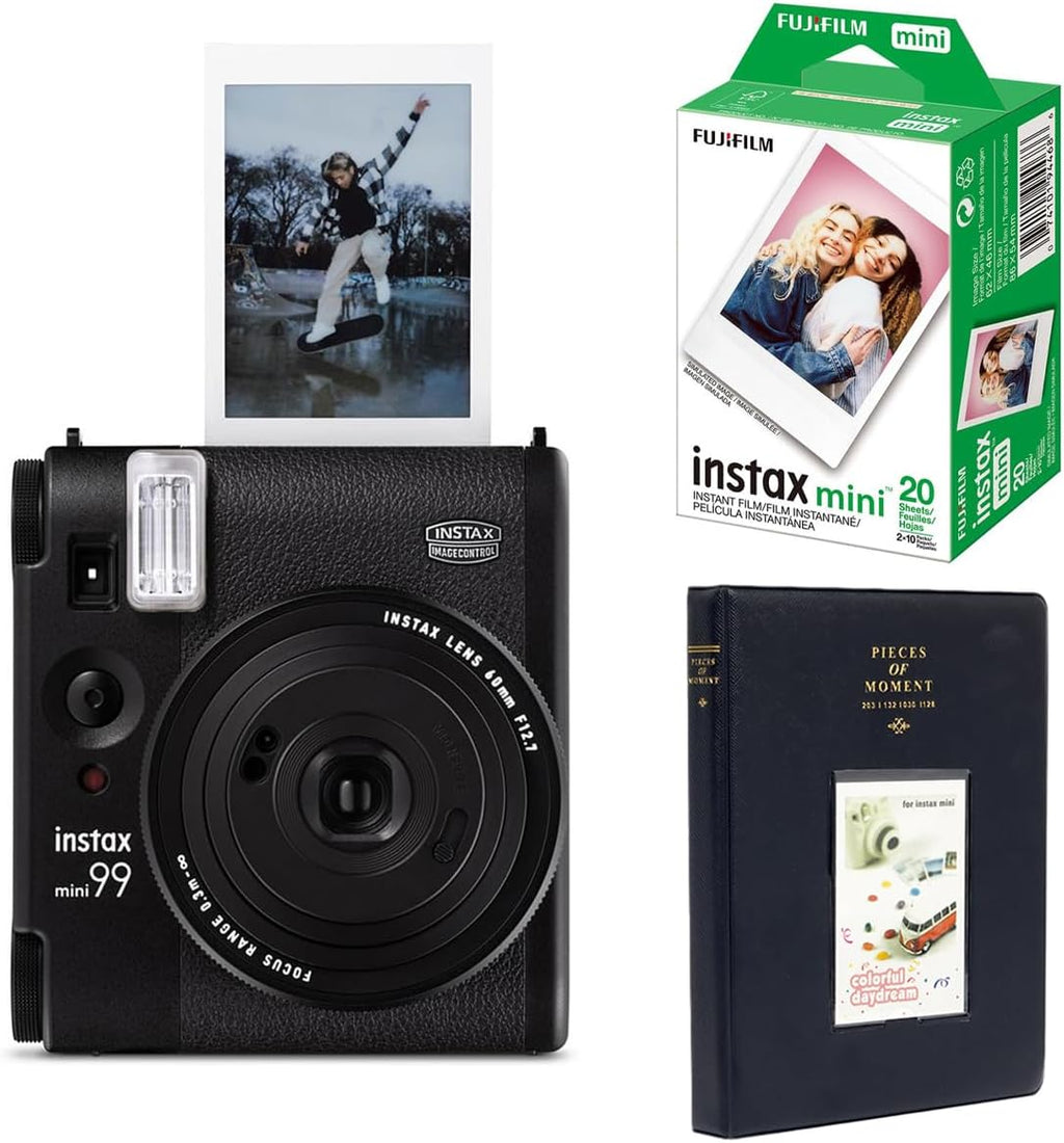 Fujifilm Instax Mini 99 Instant Film Camera, Matte Black, Bundle with Instant Daylight Film Pack and Photo Album