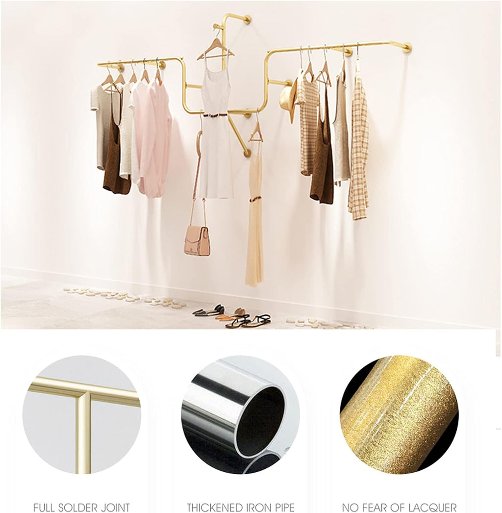 Wall Mounted Garment Rack Clothing Store Metal Display Stands,Detachable Garment Bar Heavy Duty Iron Clothes Hanging Rod,Rail Organizer,a Retail Store for M(250cm