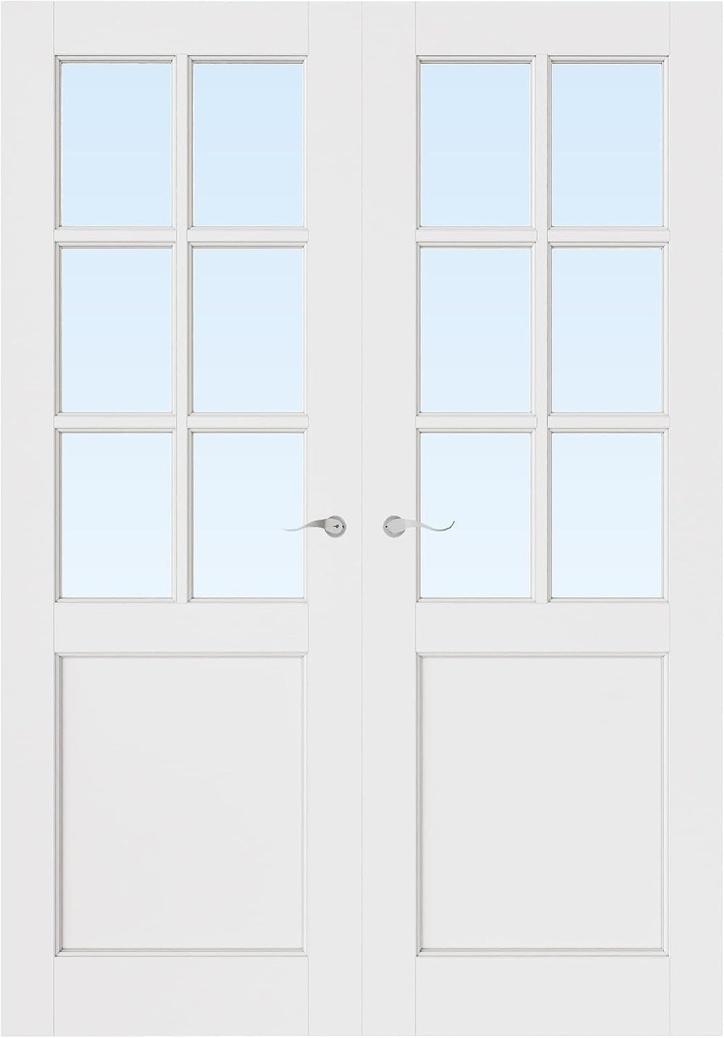 56' x 80' French Doors Interior (Double 28' x 80' 6-Lite Clear Glass Door with Silver Hinge Prehung Jamb Kit), Pre-Finished & Paintable, Prebuilt Home Door Panels & Assembly Required Jamb