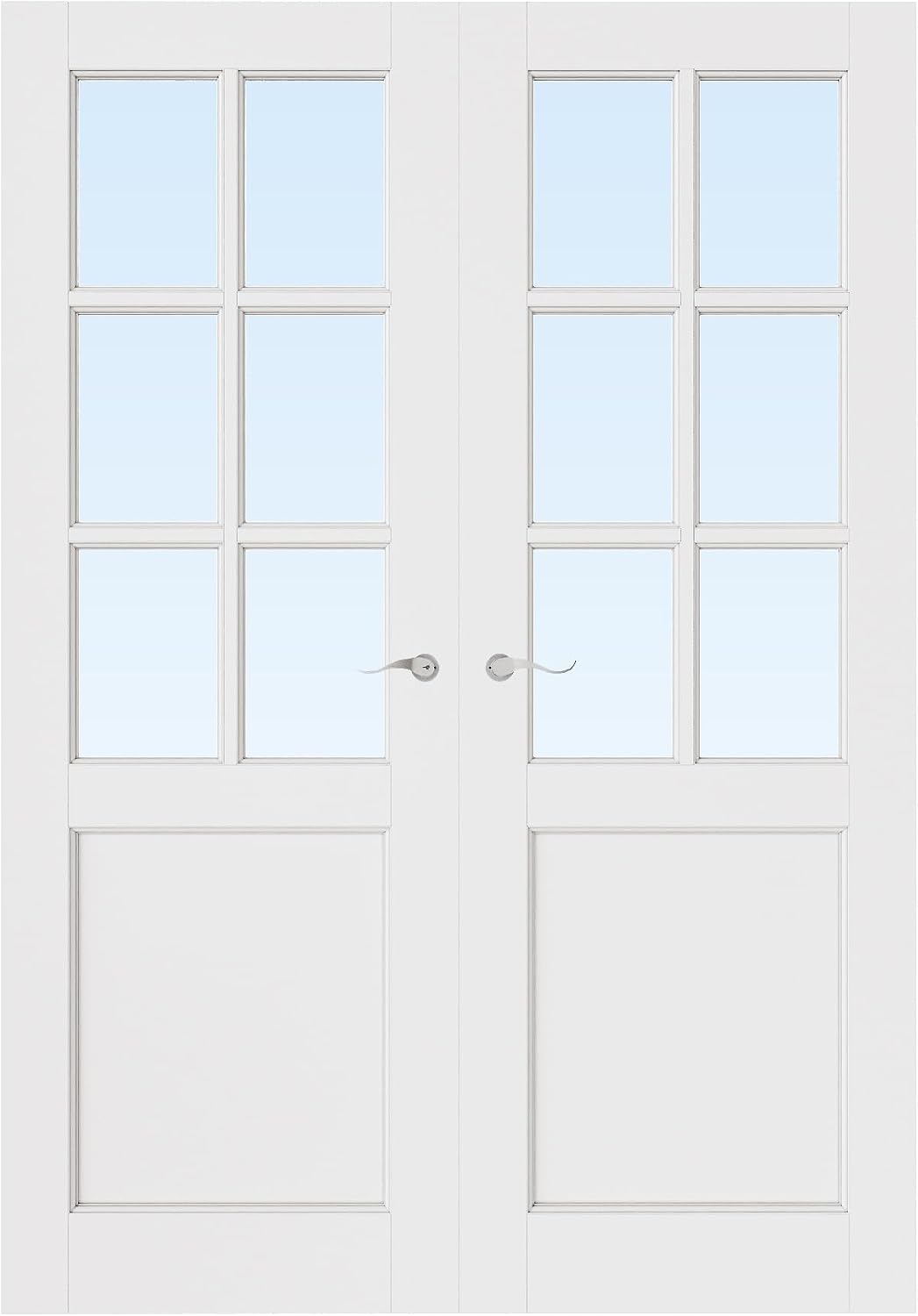 56' x 80' French Doors Interior (Double 28' x 80' 6-Lite Clear Glass Door with Silver Hinge Prehung Jamb Kit), Pre-Finished & Paintable, Prebuilt Home Door Panels & Assembly Required Jamb