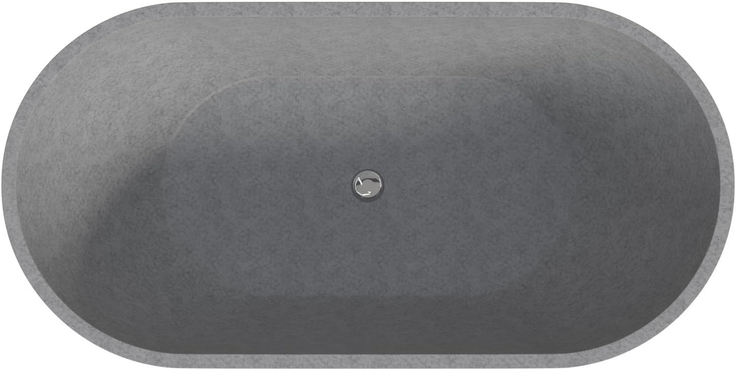 HomeStock 59' Solid Concrete Freestanding Bathtub - Modern Oval Soaking Tub - Gray