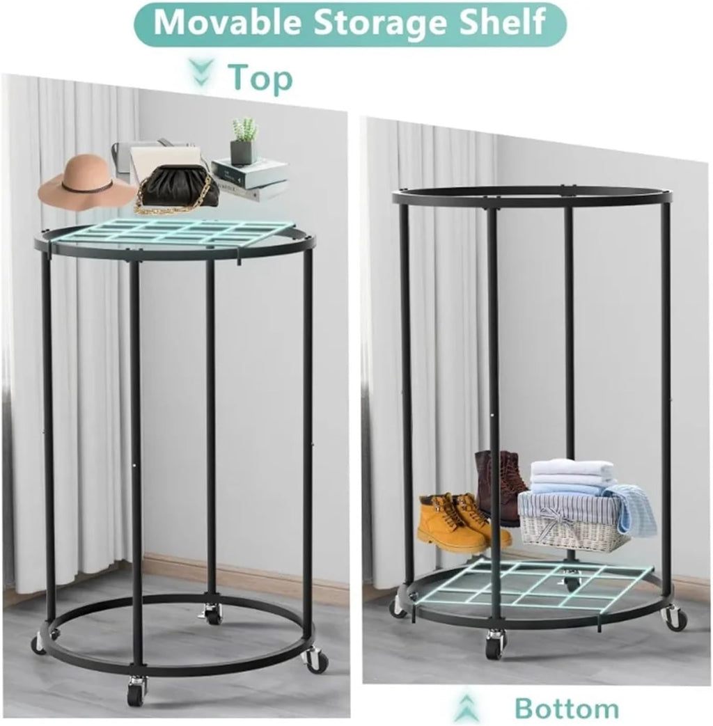 Rolling Clothing Rack Clothing Garment Rack Round Clothes Rack with 4 Universal Wheels(Color1)