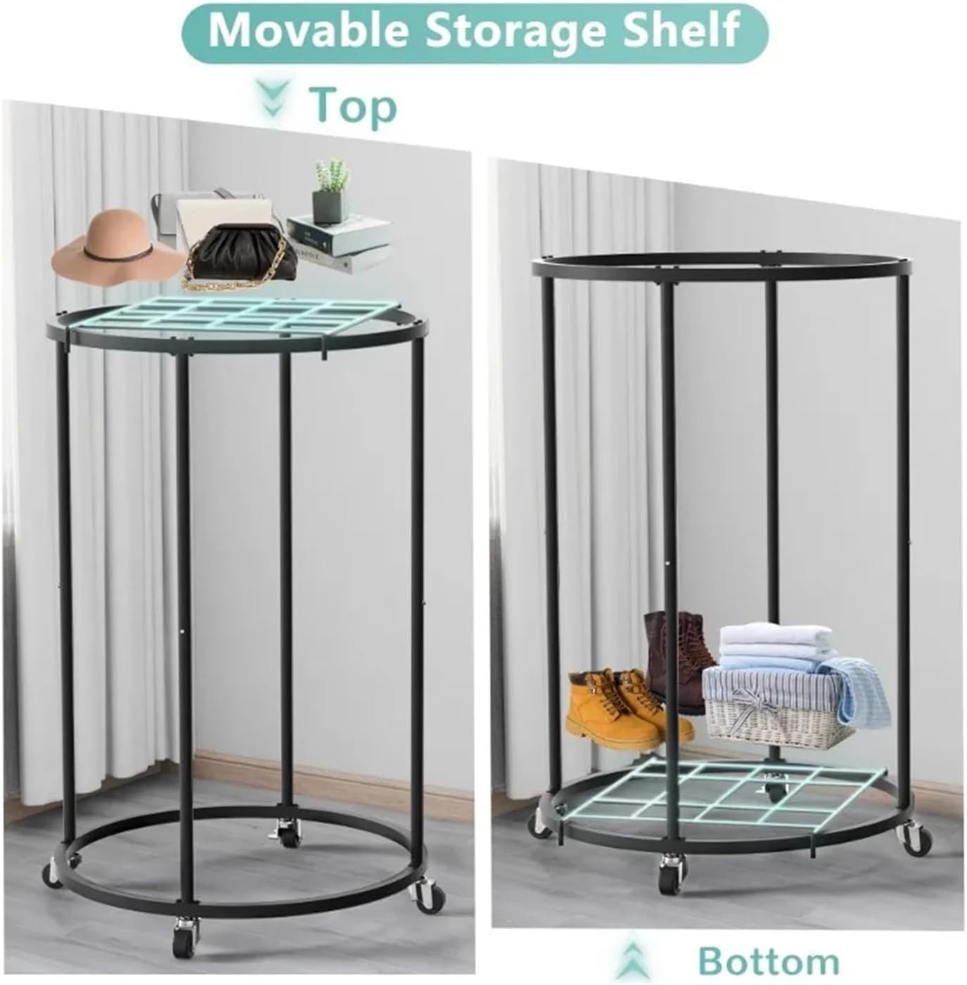 Rolling Clothing Rack Clothing Garment Rack Round Clothes Rack with 4 Universal Wheels(Color1)
