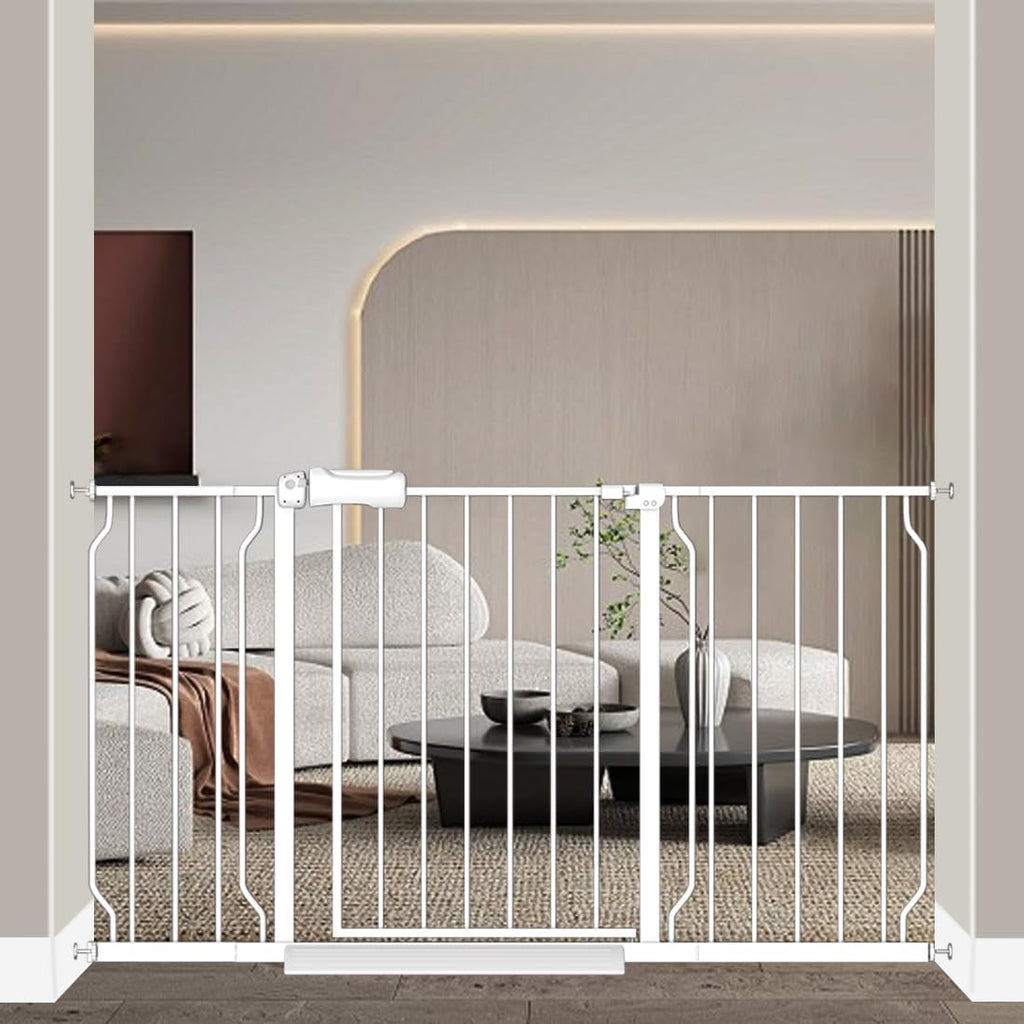 Fairy Baby Extra Wide Baby Gates 53-57.5 inch, Auto Close Child Safety Gates for Stairs Banister Doorways Hallway, Adjustable Metal Dog Gate with Door for Kids or Pets